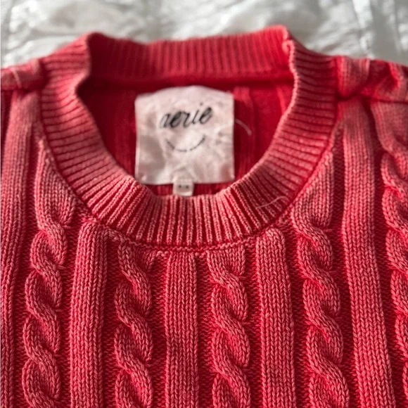 Aerie Cropped Cable Knit Sweater - Coral Pink - Picture 2 of 2